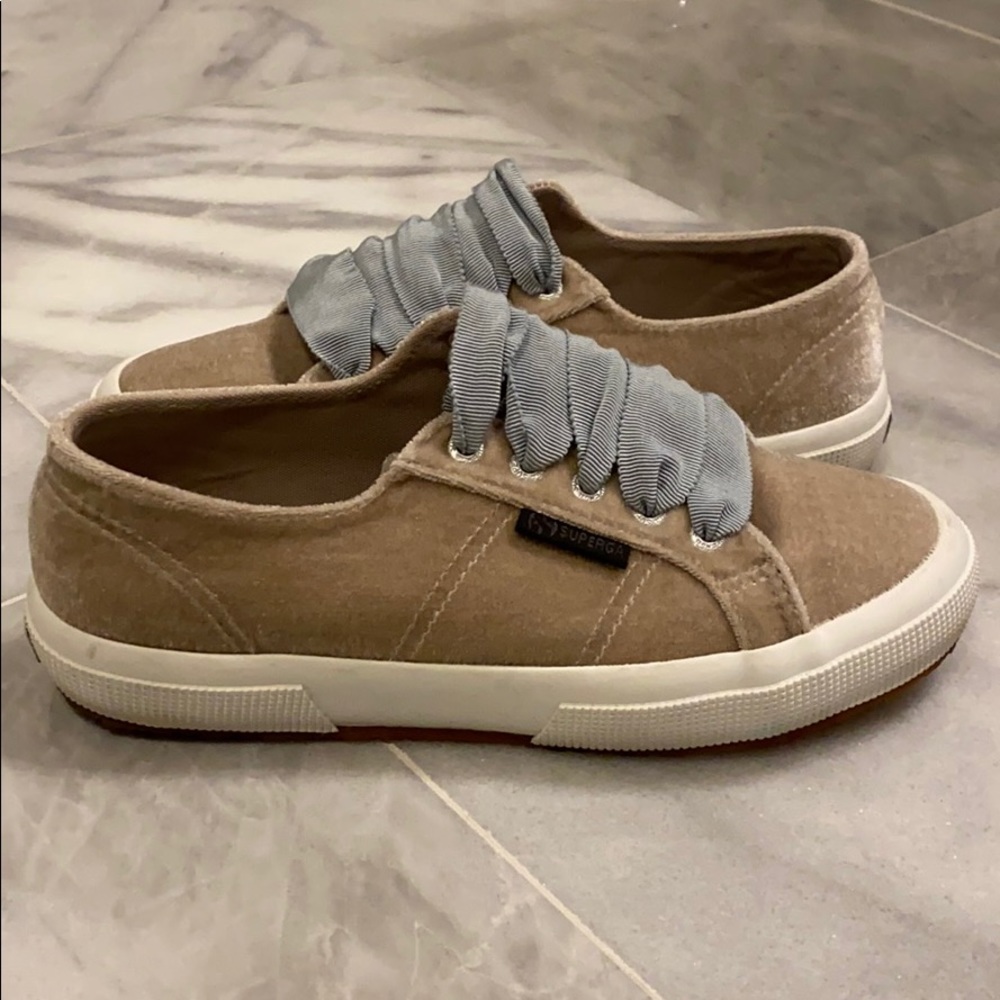 Superga Size 7 Beige Velvet Sneakers